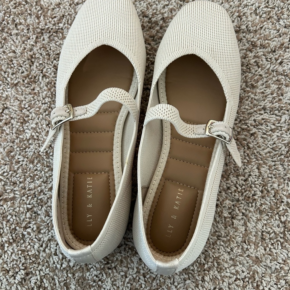 Cream Mary Jane Flats by Kelly and Katie
